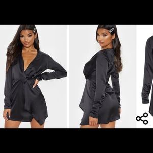 Pretty Little Thing Black Satin Wrap Dress